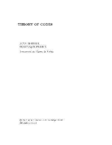 Theory Of Codes Berstel J Perrin D