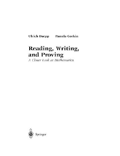 Reading Writing And Proving Close Look At Mathematics Daepp U