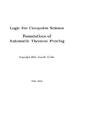 Logic For Computer Science Gallier J