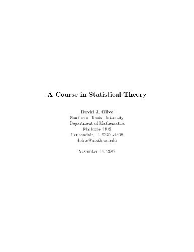 A Course In Statistical Theory Olive Dj