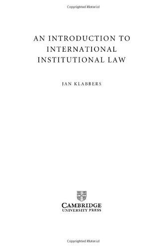 An Introduction To International Institutional Law Jan Klabbers