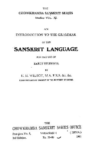An Introduction To The Grammar Of Sanskrit Wilson