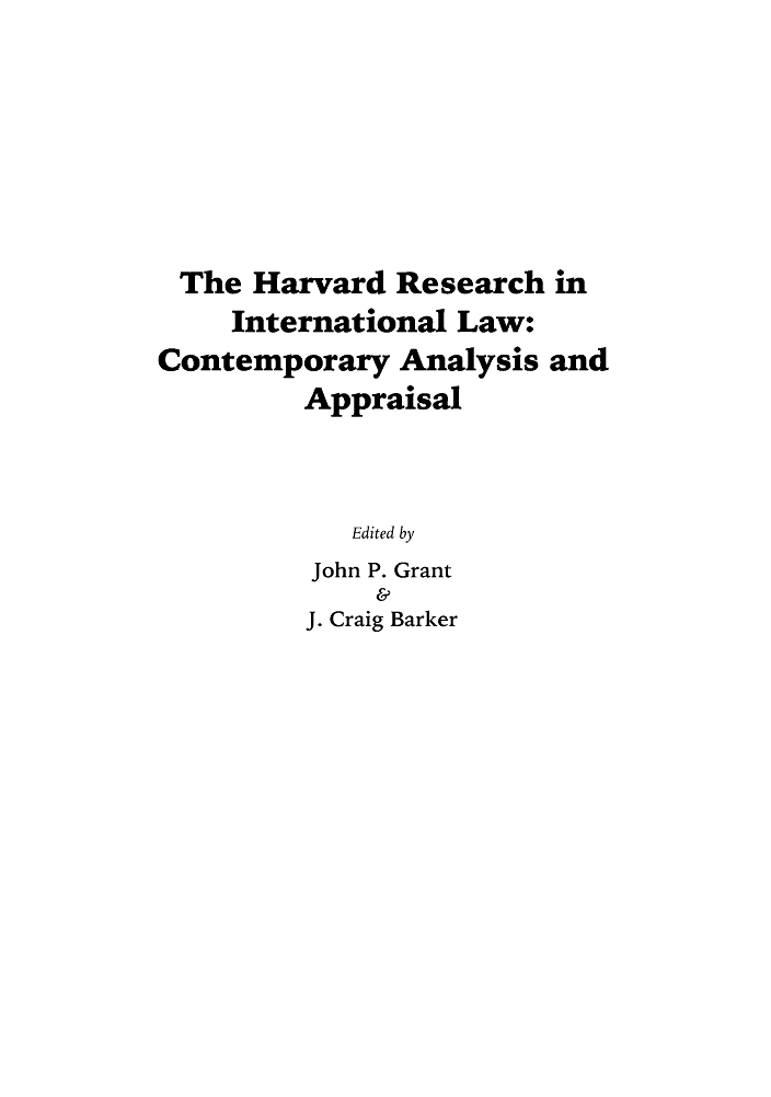 Harvard Research In International Law Contemporary Analysis And Appraisal J Craig Barker