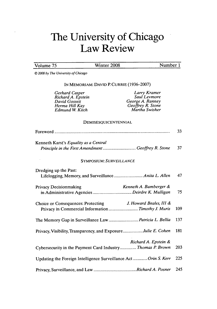 The University Of Chicago Law Review Casper Gerhard Epstein A Richard