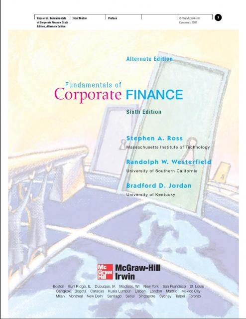 Fundamentals Of Corporate Finance 6 Alt Stephen A Ross Randolph W Westerfield