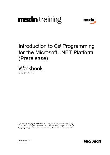 Msdn Training Introduction To C Sharp Programming For The Microsoft Net Platform