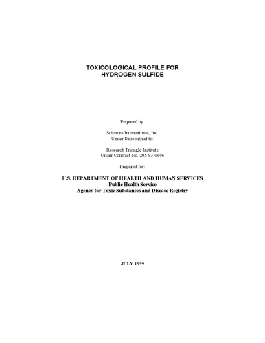 Toxicological Profiles Hydrogen Sulfide Syracuse Research Corporation