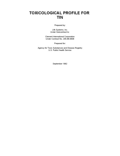 Toxicological Profiles Tin Agency For Toxic Substances And Disease Registry