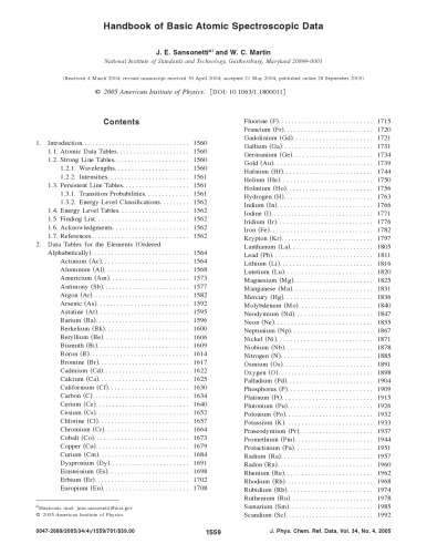 Handbook Of Basic Atomic Spectroscopic Data Jesansonetti Andwcmartin