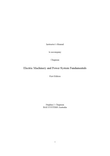 Electric Machinery And Power System Fundamentals Solution Manual 1st Edition Stephen J Chapman