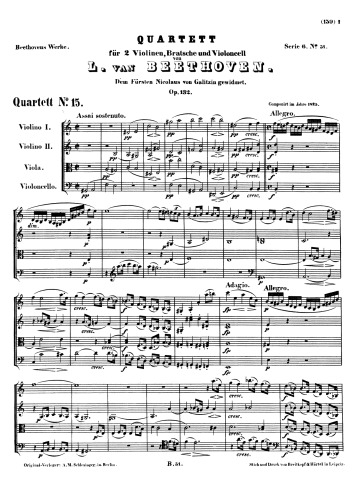 String Quartet No15 Ludwig Van Beethoven