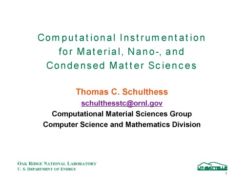 Computational Instrumentation For Nano And Condensed Matter Sciences