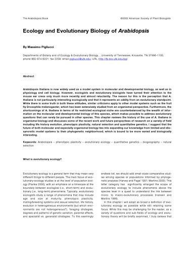 Ecology And Evolutionary Biology Massimo Pigliucci