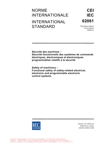 Iec 62061safety Of Machineryfunctional Safety Of Safetyrelated Electrical Electronic And Programmable Electroni Ccontrol Systems Enit Nopw