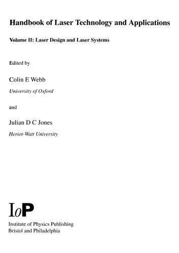 Handbook Of Laser Technology And Applications Colin E Webb Julian D C Jones
