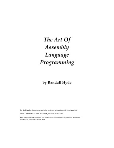 The Art Of Assembly Language Programming Original Pdf Randall Hyde