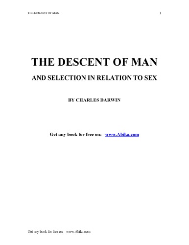 The Descent Of Man And Selection In Relation To Sex Charles Darwin