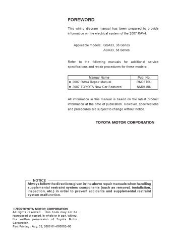 Toyota Rav4 Electrical Wiring Diagrams