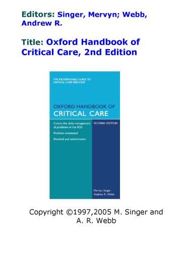 Oxford Handbook Of Critical Care 2nd Edition Singer Mervyn Webb Andrew R