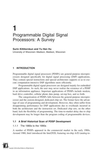 Programmable Digital Signal Processors Architecture Programming And Applications Yu Hen Hu