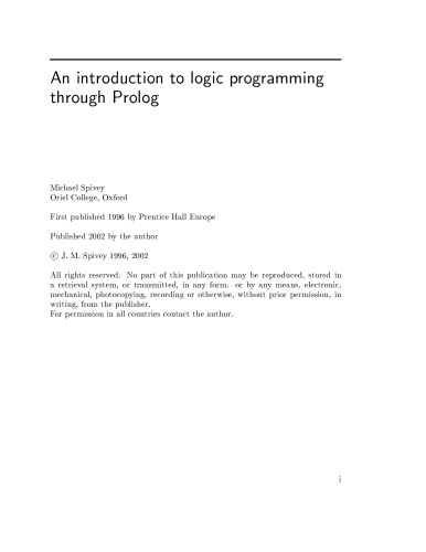 An Introduction To Logic Programming Through Prolog Spivey M