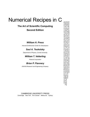 Numerical Recipes In C William H Press Saulateukolsky Williamtvetterling