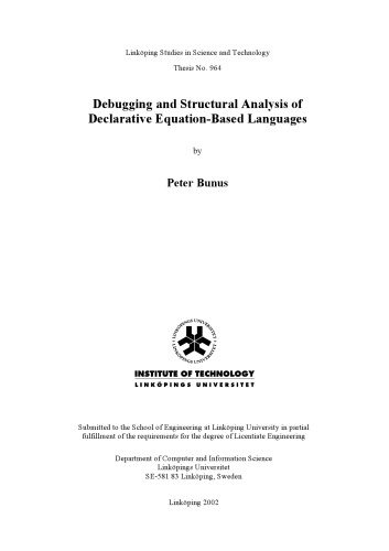 Debugging And Structural Analysis Of Declarative Equationbased Languages Bunus P