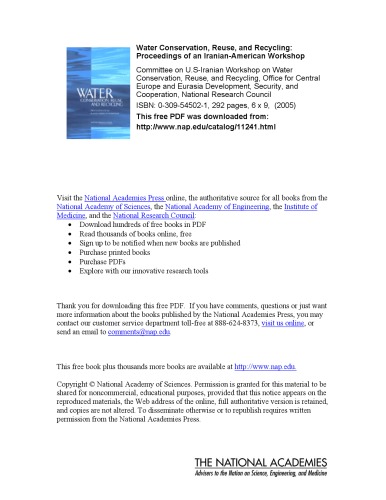 Water Conservation Reuse And Recycling Proceedings Of An Iranianamerican Workshop Reuse