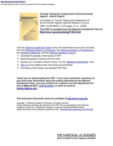 Toxicity Testing For Assessment Of Environmental Agents Interim Report National Academies Press
