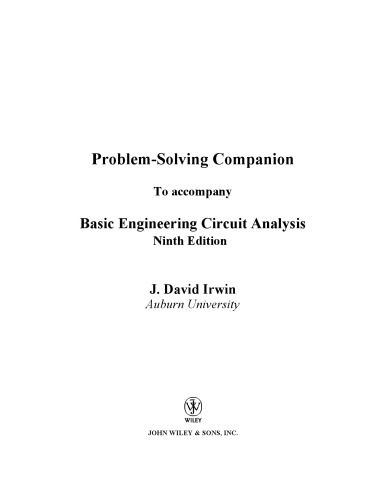 Basic Engineering Circuit Analysis Problem Solving Companion 8th Edition J David Irwin