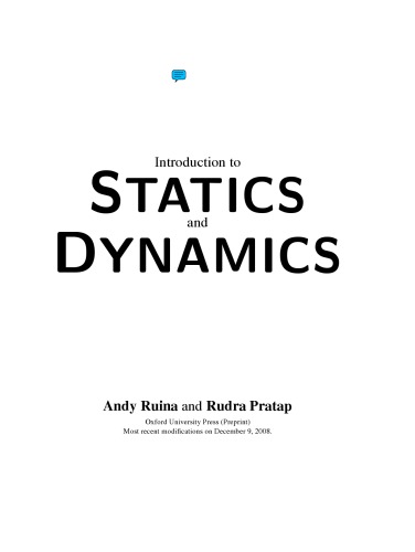 Introduction To Statics And Dynamics Ruina A Pratap R