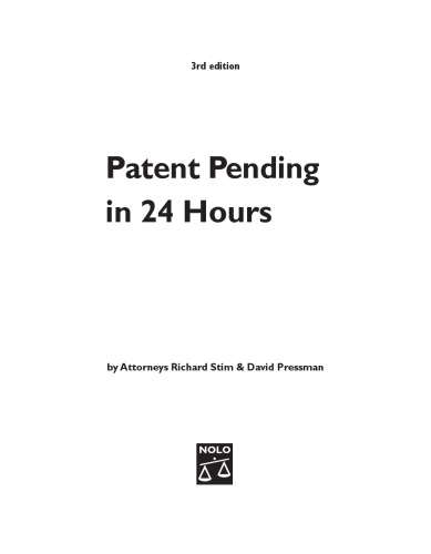 Patent Pending In 24 Hours 3rd Ed Stim Richardpressman David