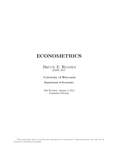 Econometrics University Of Wisconsin Department Of Economicshansen