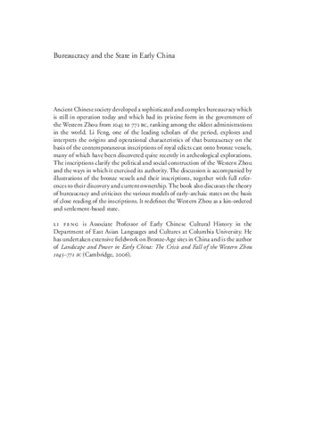 Bureaucracy And The State In Early China Governing The Western Zhou Li Feng