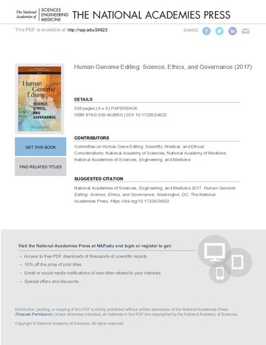 Human Genome Editing Science Ethics And Governance National Academies Of Sciences