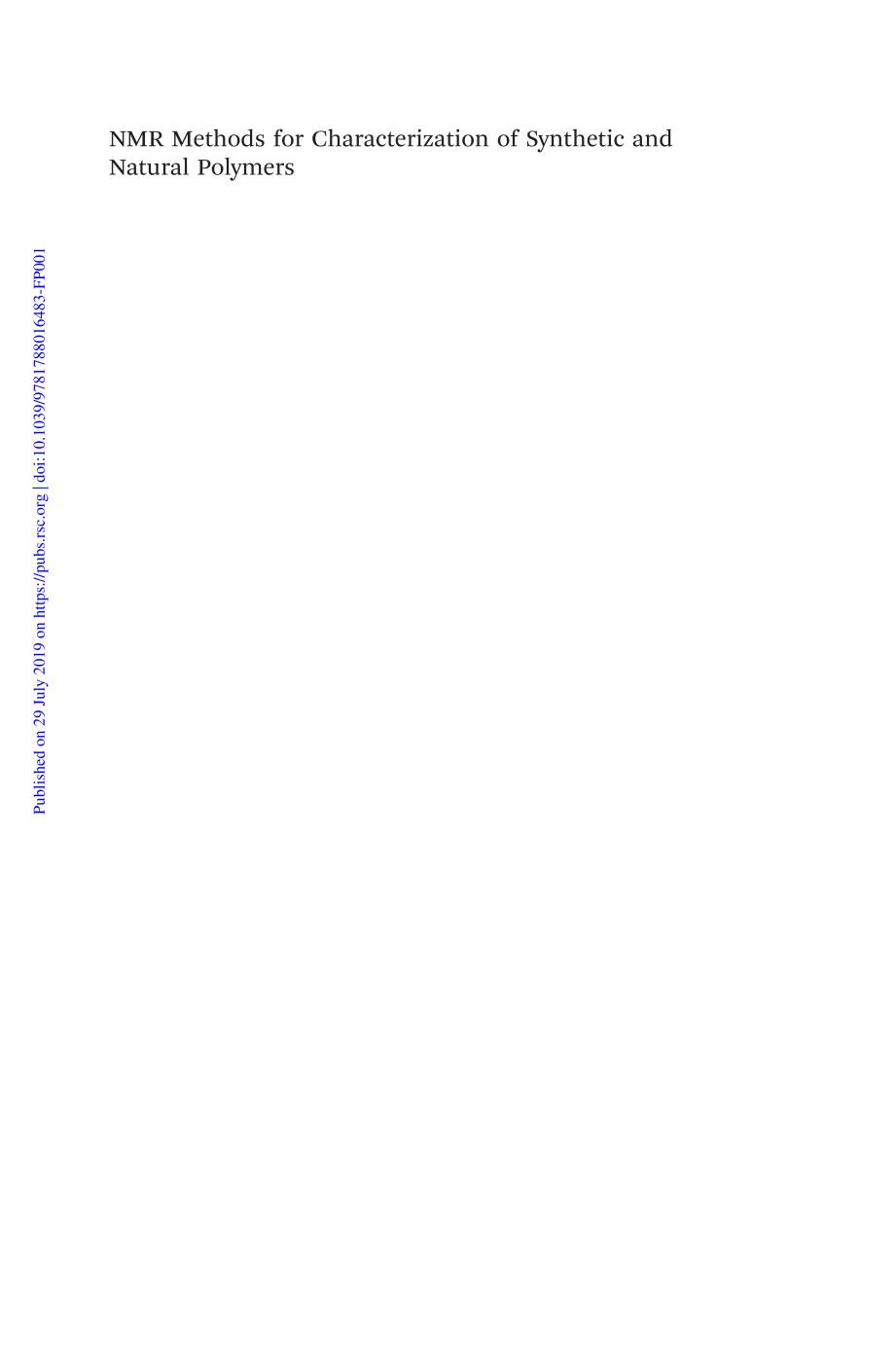 Nmr Methods For Characterization Of Synthetic And Natural Polymers Miyoshi