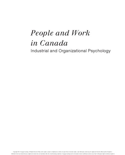People And Work In Canada Industrial And Organizational Psychology Catano