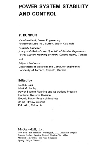 Power System Stability And Control 7th Reprint Balu Neal J Lauby