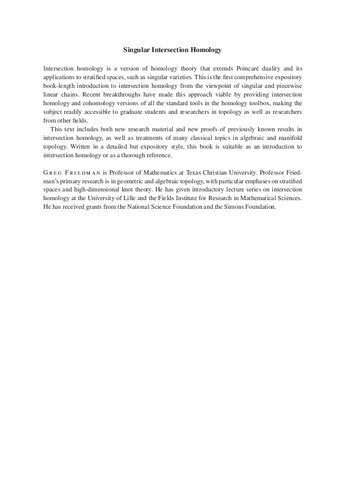 Singular Intersection Homology Greg Friedman