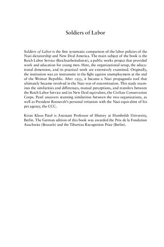 Soldiers Of Labor Labor Service In Nazi Germany And New Deal America 19331945 Kiran Klaus Patel Klaus Patel Thomas Dunlap