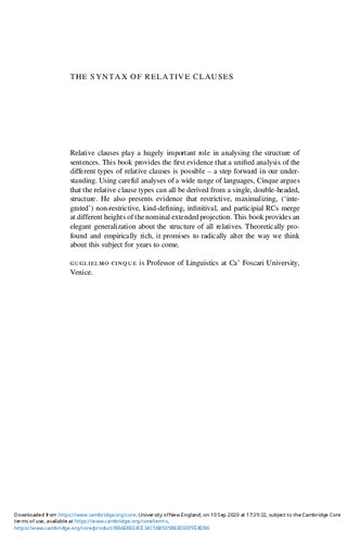 The Syntax Of Relative Clauses A Unified Analysis Guglielmo Cinque