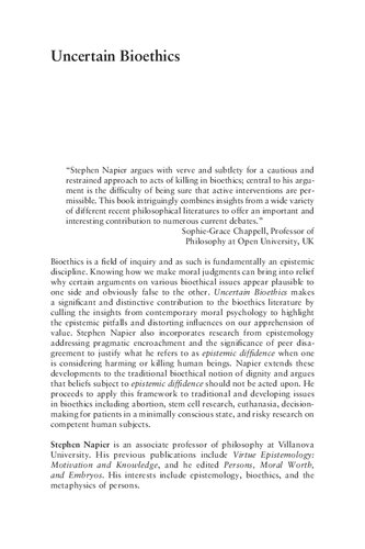 Uncertain Bioethics Moral Risk And Human Dignity 1st Edition Stephen Napier