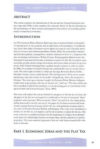 The Adoption Of The Flat Tax Economic Ideas In Eastern Europe Joseph M Ellis