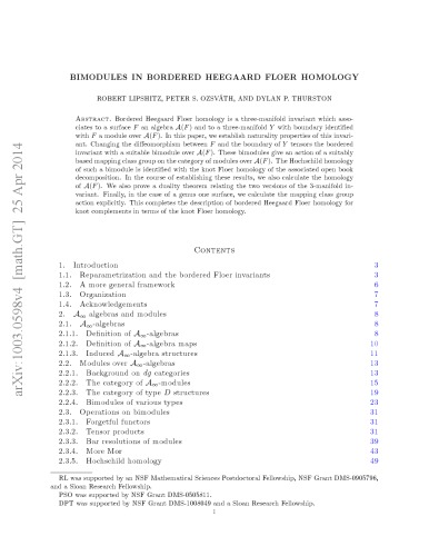 Bimodules In Bordered Heegaard Floer Homology Lipshitz R Ozsvath Ps