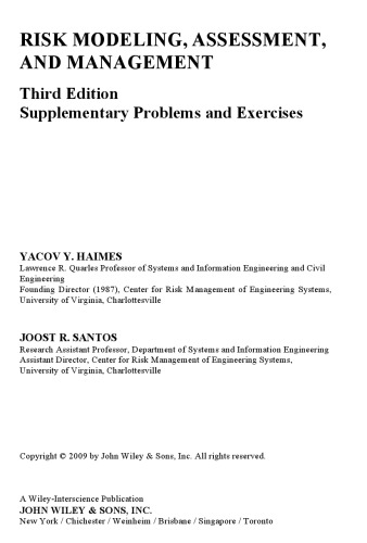 Risk Modeling Assessment And Management 3ed Supplementary Problems And Exercises Haimes Yy