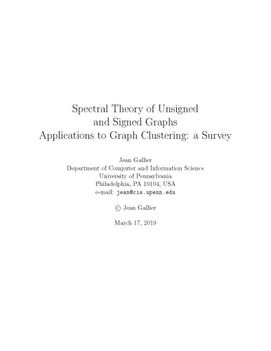 Spectral Theory Of Unsigned And Signed Graphs Applications To Graph Clustering Draft Gallier J