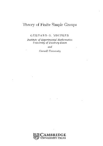 Theory Of Finite Simple Groups 1st Edition Gerhard O Michler