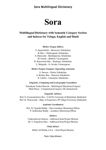 Sora Multilingual Dictionary With Semantic Category Section And Indexes For Telugu English And Hindi Coll