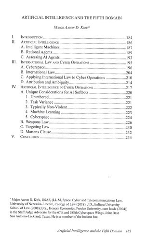 Artificial Intelligence And The Fifth Domain Aaron D Kirk