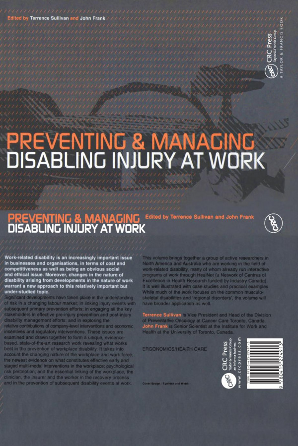 Preventing And Managing Disabling Injury At Work 1st Edition Terrence Sullivan Editor John Frank Editor